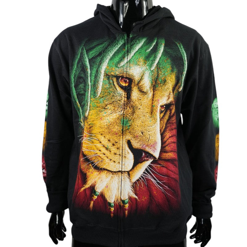 Zip-Hoodie Reggae Style – Löwe mit Dreadlocks