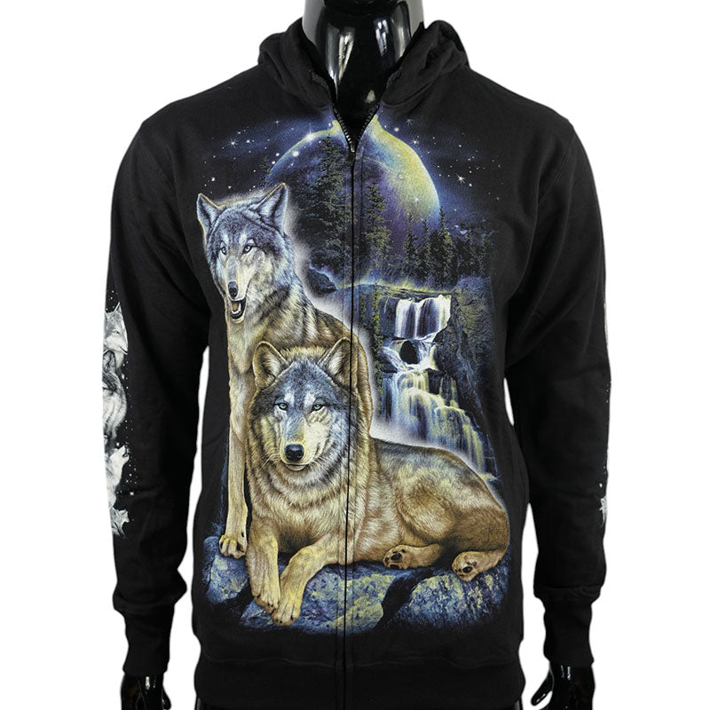 Hoodie „Wolfsnacht“ – Zip-Hoodie mit Wolf-Motiv
