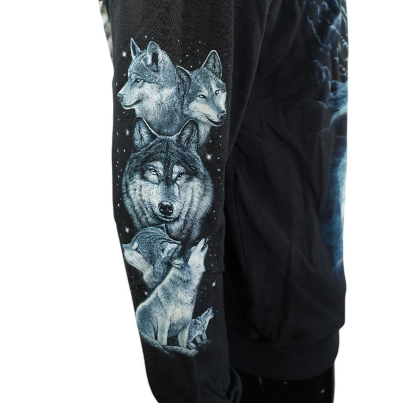 „Moonhowl“ – Schwarzer Hoodie mit Wolf und Vollmond