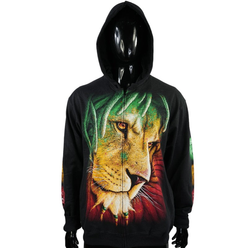Zip-Hoodie Reggae Style – Löwe mit Dreadlocks