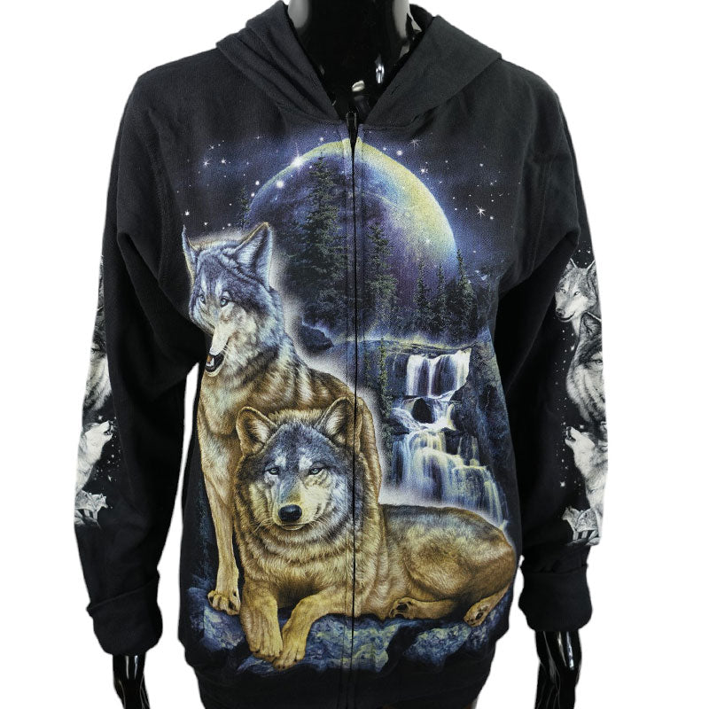 Hoodie „Wolfsnacht“ – Zip-Hoodie mit Wolf-Motiv