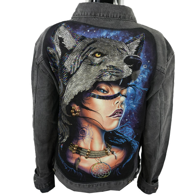 Jeansjacke “Ruf des Wolfsgeistes”