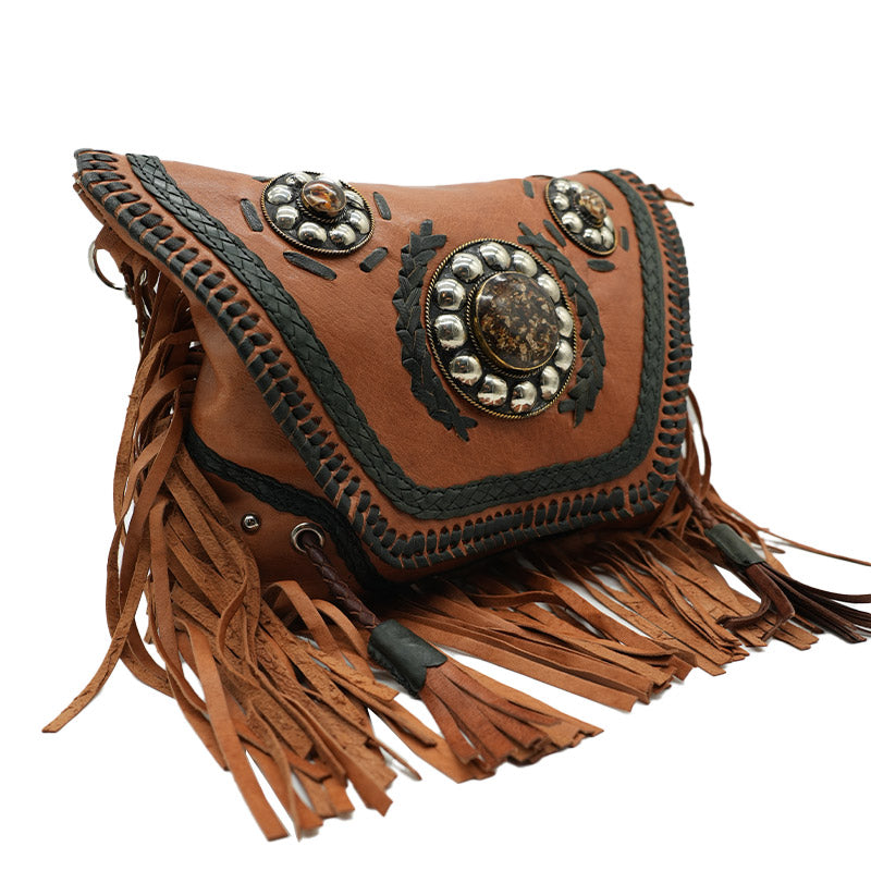 Boho Umhängetasche mit Ethno Applikationen