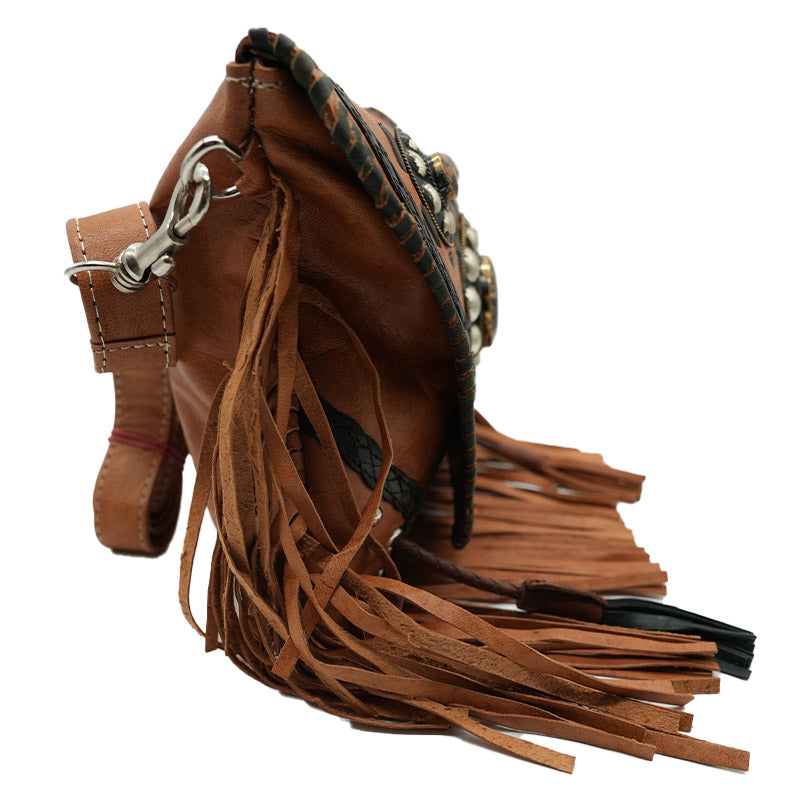Leder Schultertasche mit Fransen und Ornament