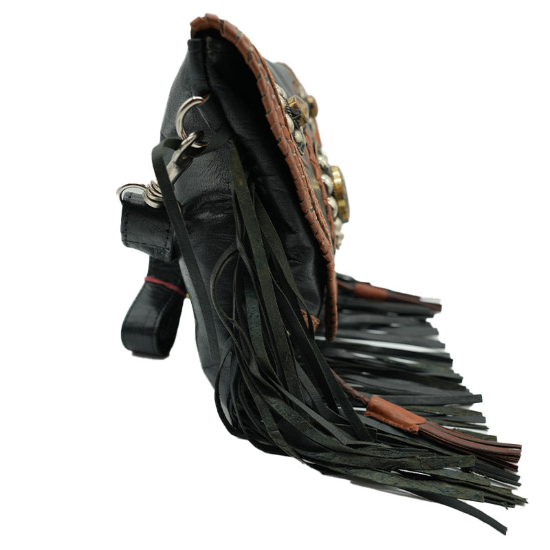 Boho Fransen-Tasche mit Ornamenten & Schmucksteinen