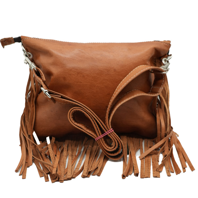 Leder Schultertasche mit Fransen und Ornament
