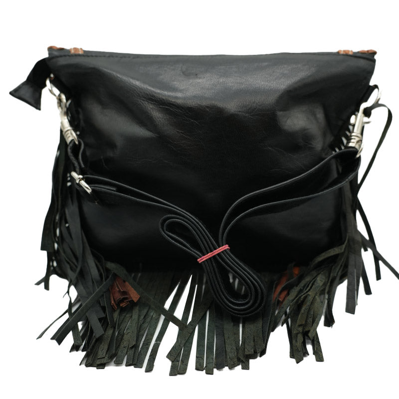Boho Fransen-Tasche mit Ornamenten & Schmucksteinen