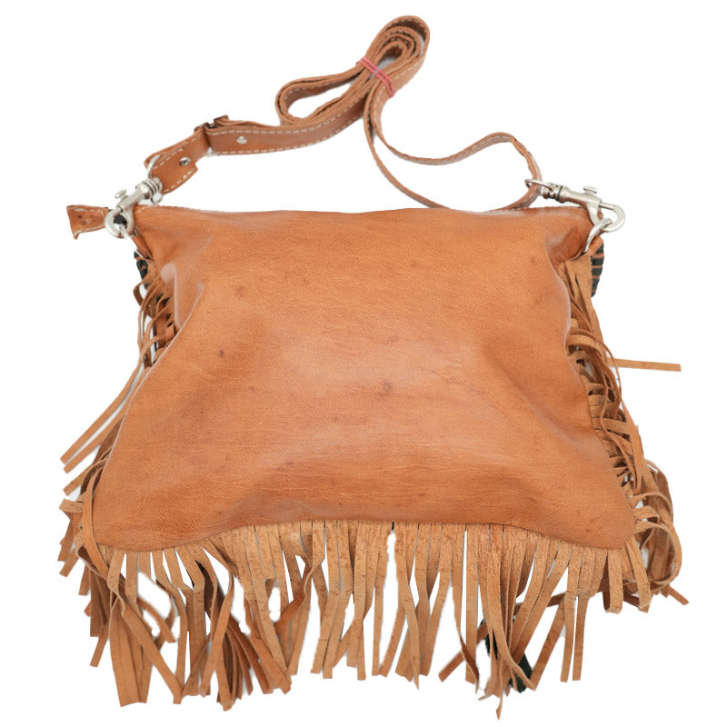 Leder Schultertasche mit Fransen und Ornament
