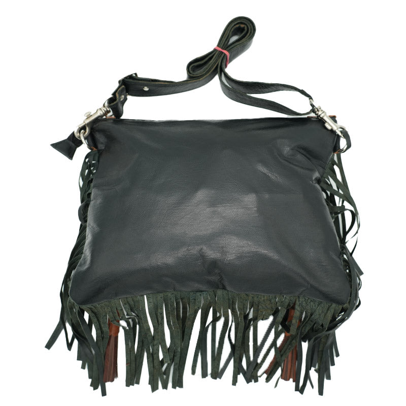 Boho Fransen-Tasche mit Ornamenten & Schmucksteinen