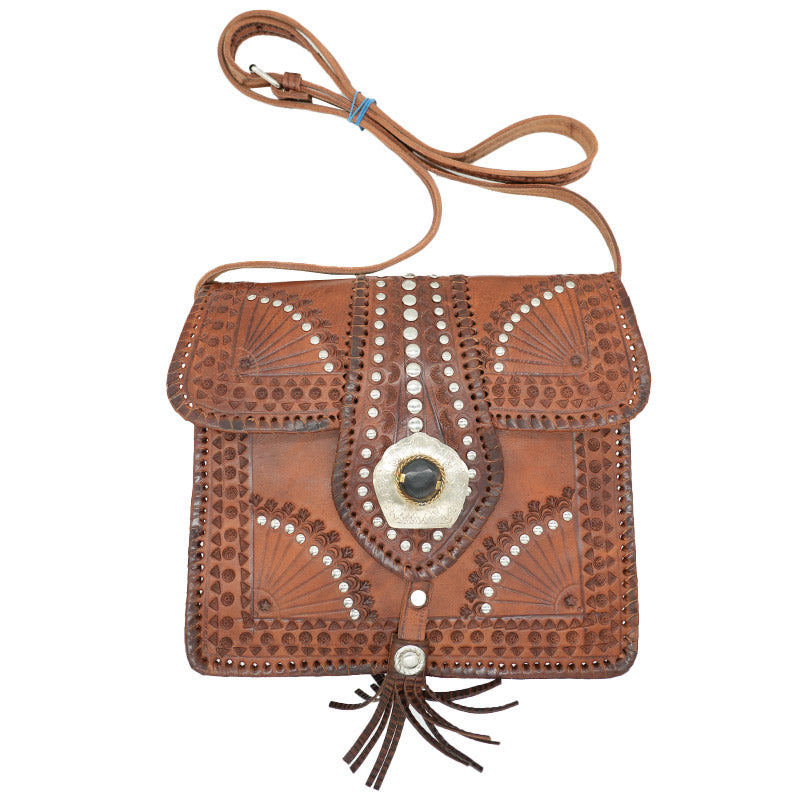 Ethno Crossbody Bag aus Echtleder mit Verzierungen