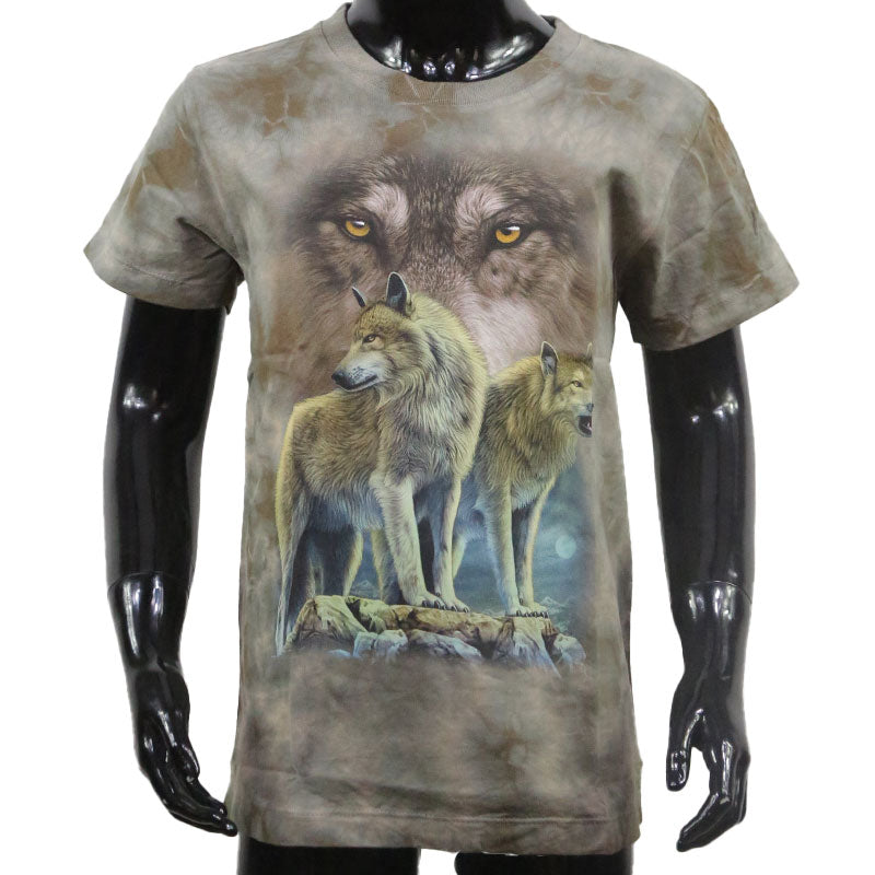 Kinder T-Shirt mit Wolfsrudel – Naturmotiv in Braun