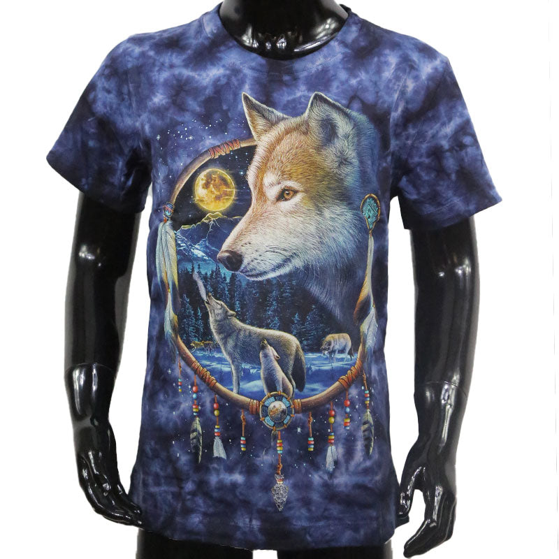 Wolfs T-Shirt für Kids – Indianisches Naturmotiv in Blau