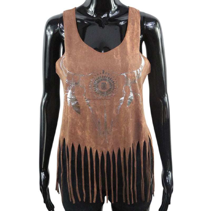 Boho Top mit Büffelschädel – Braun