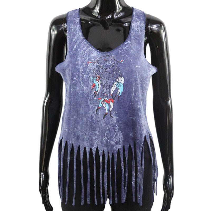 Boho Top Traumfänger | Violettblau | Fransen