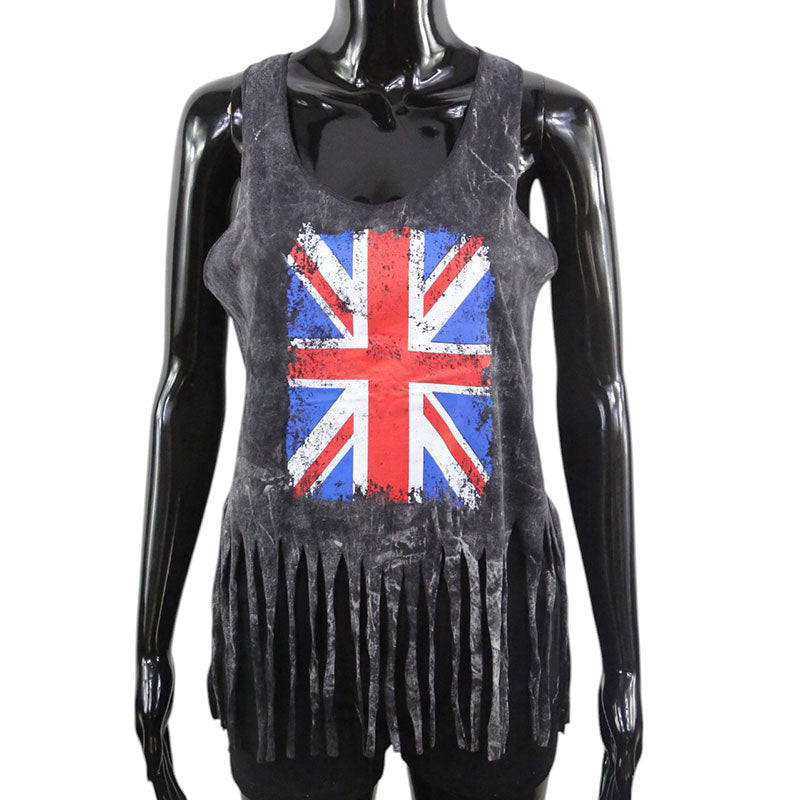 Boho Damen-Top – Union Jack in Grau-Schwarz