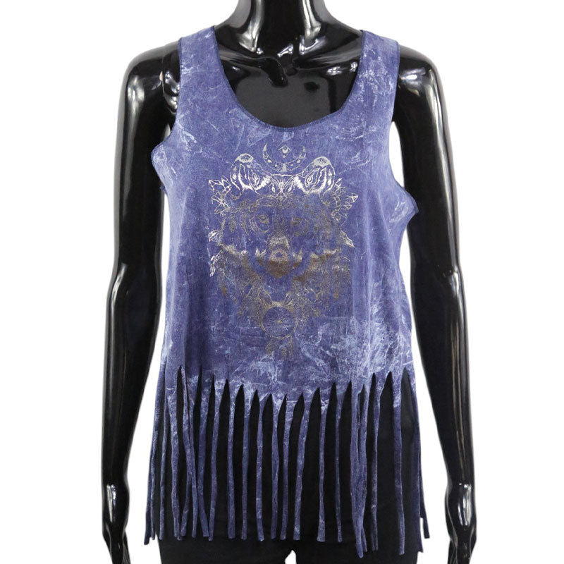 Boho Top mit Wolf & Mondsymbol – Indigo