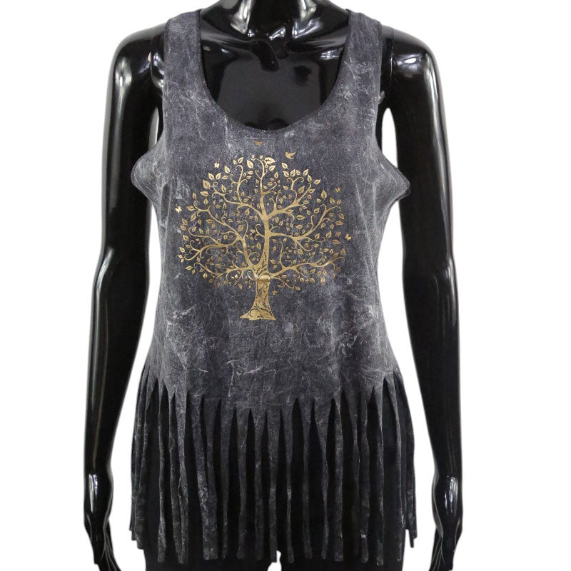 Boho Damen-Top – Lebensbaum in Gold