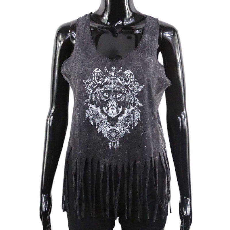 Wolf Top Schwarz – Mandala Print