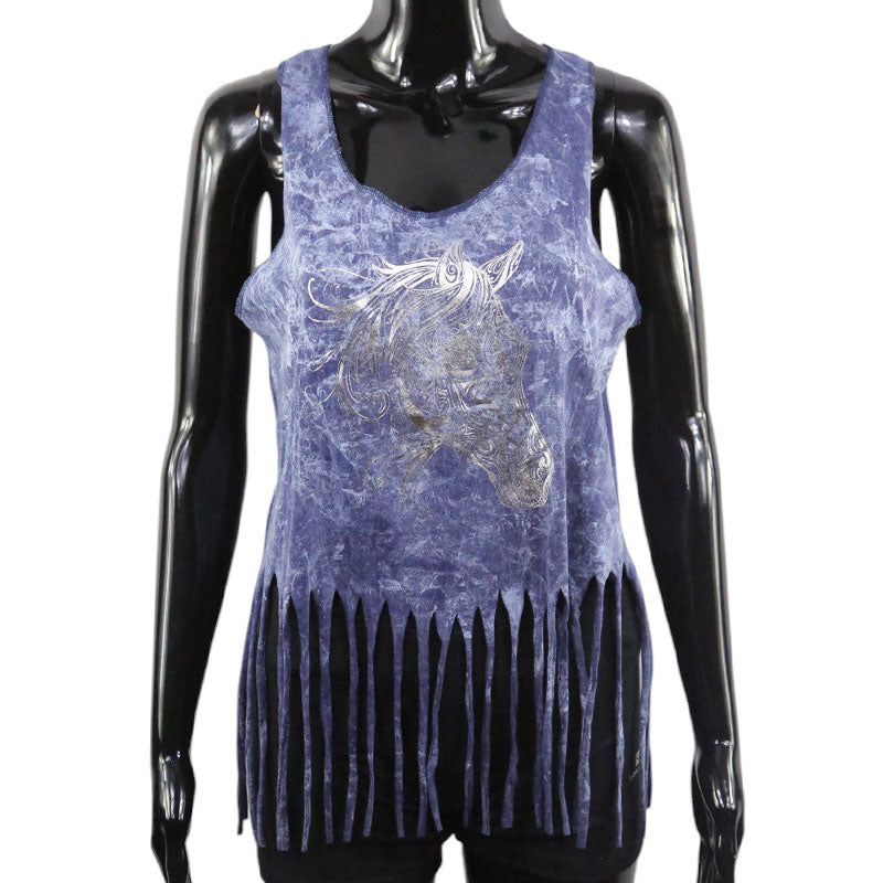 Fransen-Top Indigo – Tribal-Pferd in Silber
