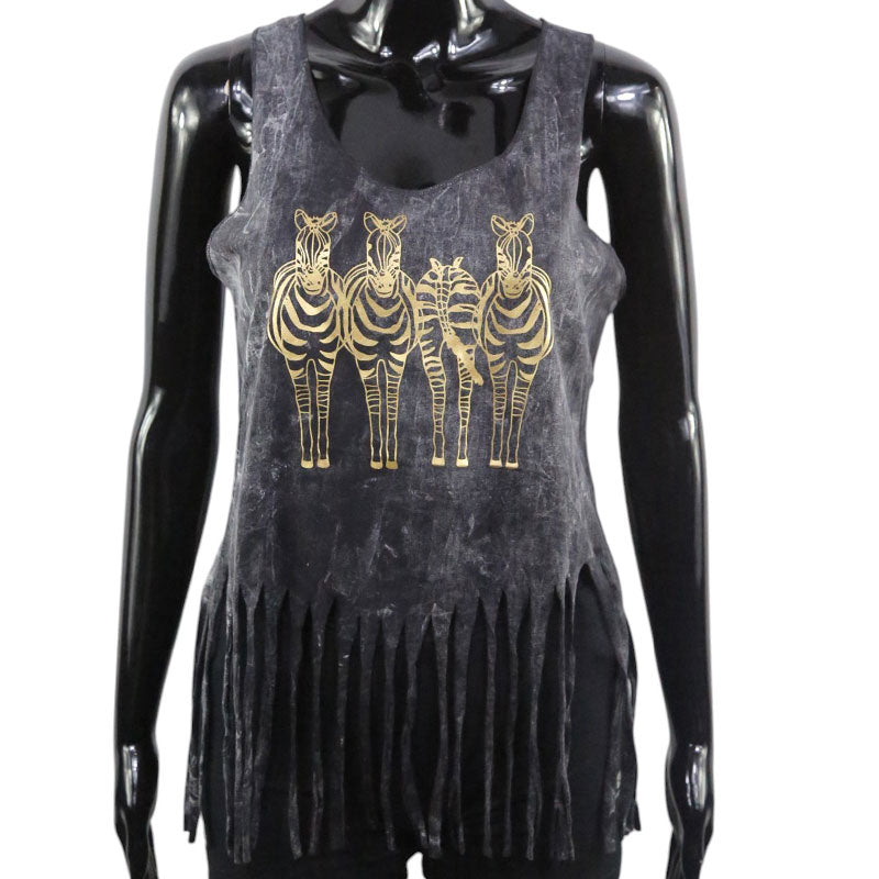 Zebra Top Schwarzgold | Fransen-Style | Damen Shirt