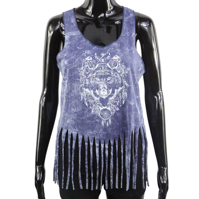 Indigo Wolf Top – Fransen mit Mandala