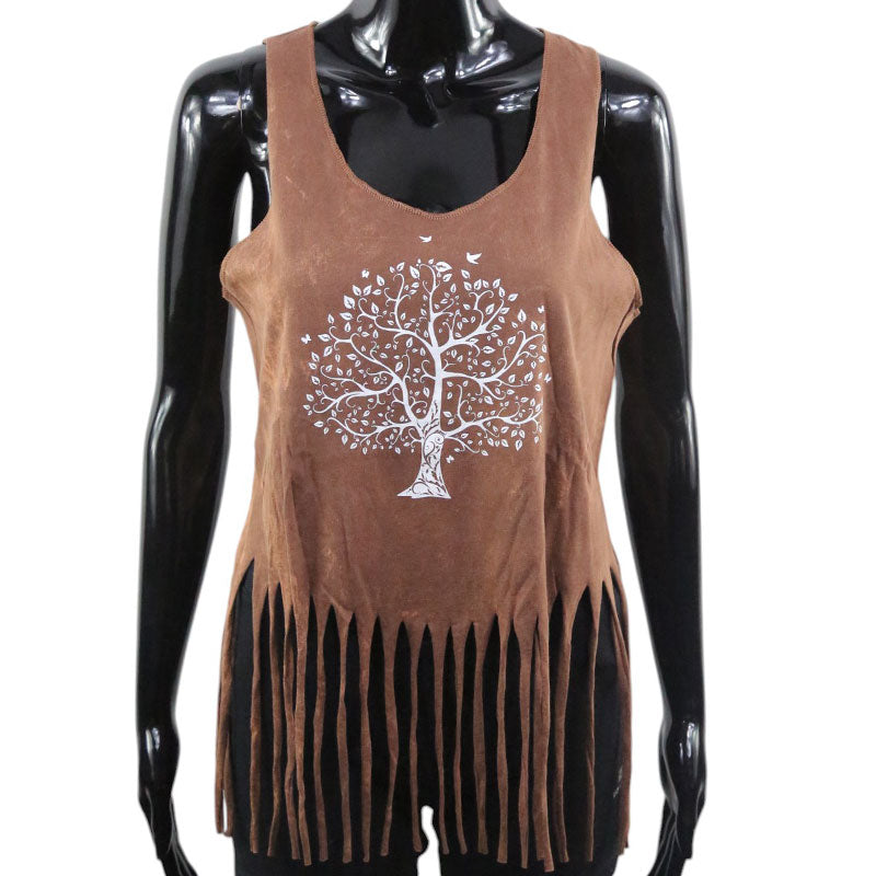Braunes Boho-Top – Weißer Baum des Lebens