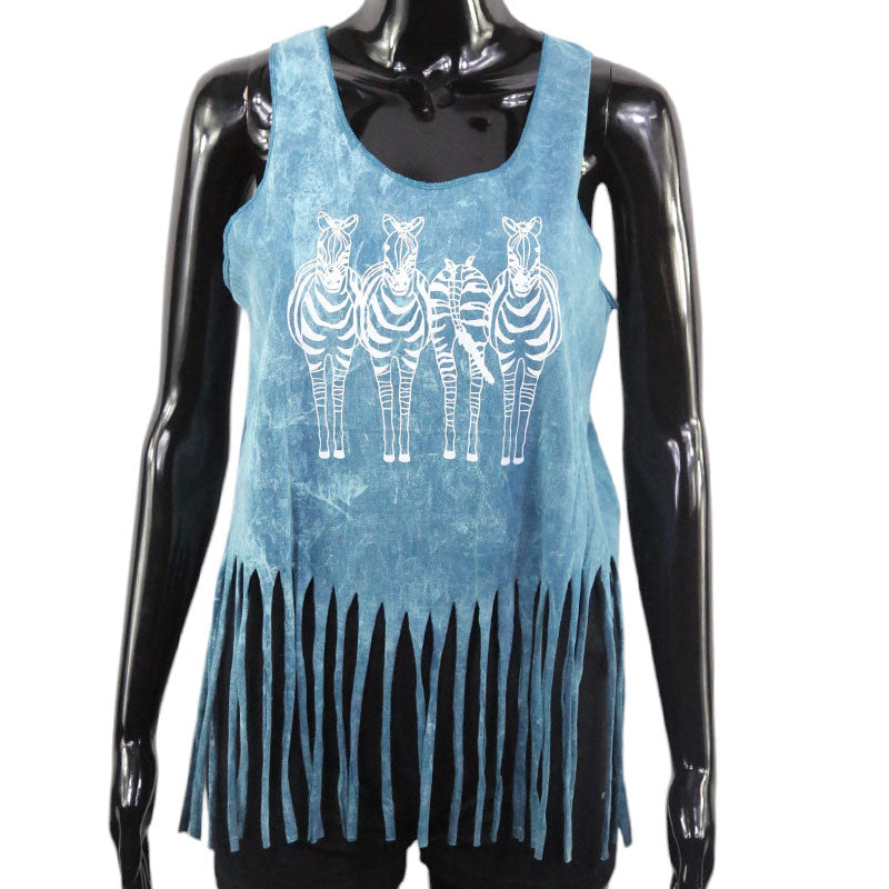 Fransen-Top mit Zebra-Print | Türkisblau | Unisex