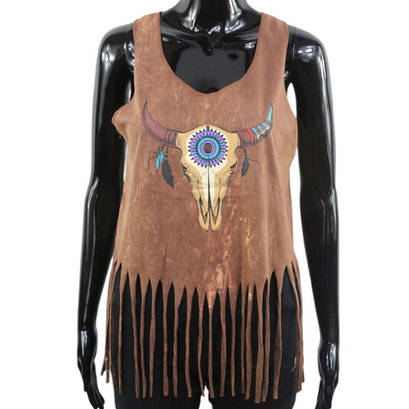 Boho Top mit Büffelschädel – Braun