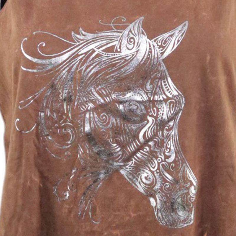 Fransen-Top Braun – Pferdekopf Tribal in Silber