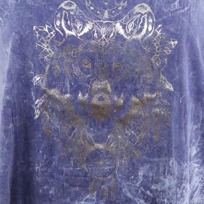 Boho Top mit Wolf & Mondsymbol – Indigo