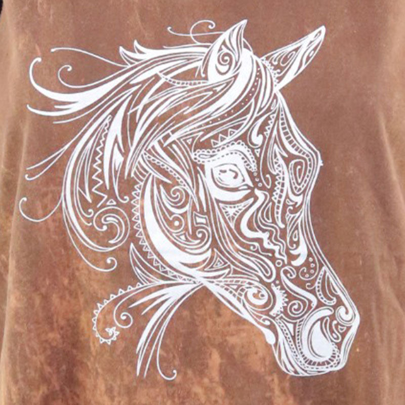 Boho Pferde-Top Braun – Fransen-Shirt mit Ornamentprint