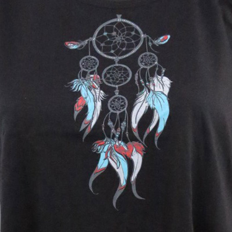 Schwarzes Fransen-Crop Top mit Dream Spirit-Print – Festival Tanktop Damen
