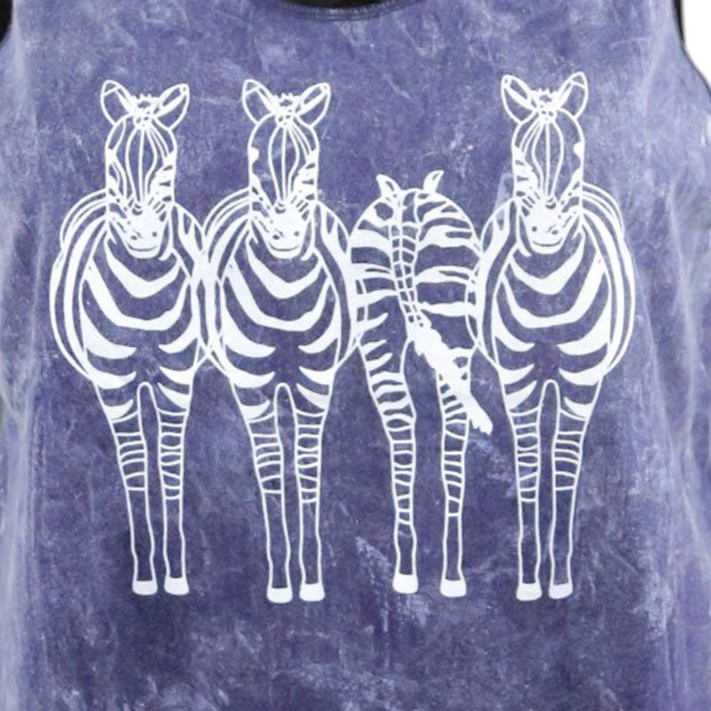 Boho Top Violettblau mit Zebras | Damen Fransen Shirt