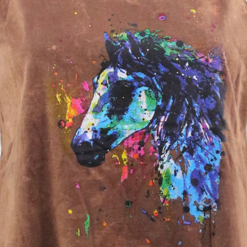 Damen Top Pferdekopf bunt auf blau, grün, braun oder schwarz batik