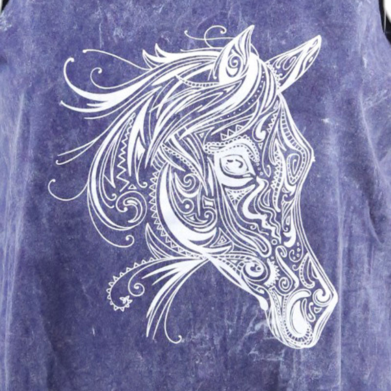 Pferde-Top Indigo – Ornament Kunst auf Fransen-Top