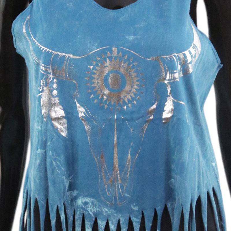 Boho Top mit Büffelschädel – Türkisblau