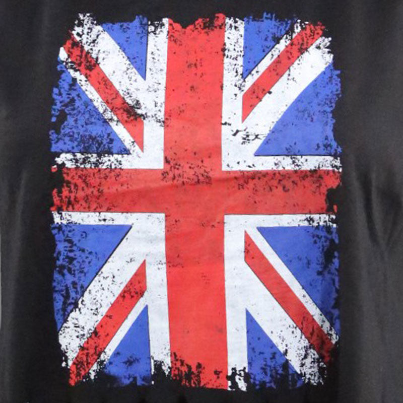 Schwarzes Damen Crop Top mit Union Jack Print und Fransen – Festival Style