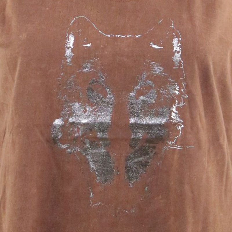 Boho Damen-Top – Braun mit Wolfsmotiv