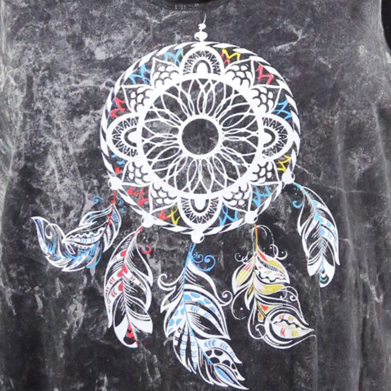 Boho Damen-Top – Schwarz mit Traumfänger & Fransen