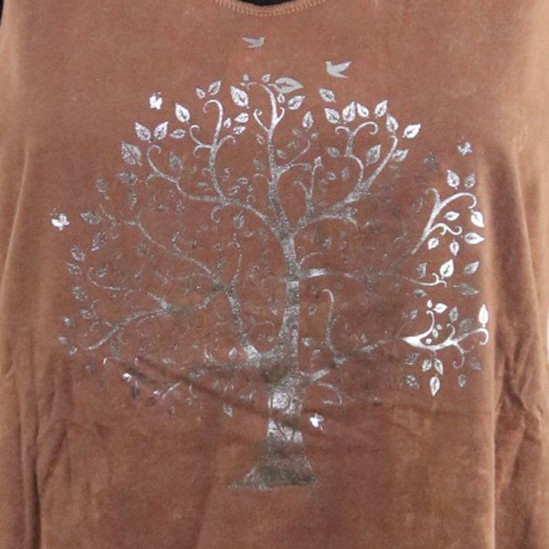 Braunes Boho-Top – Lebensbaum-Motiv & Fransen