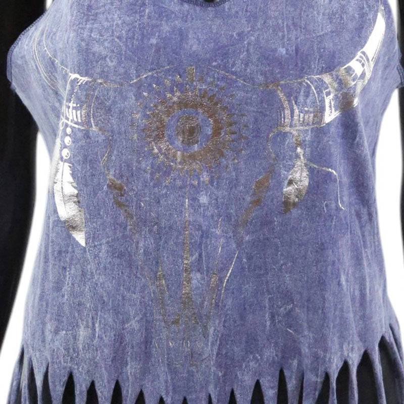 Boho Top mit Büffelschädel – Indigo