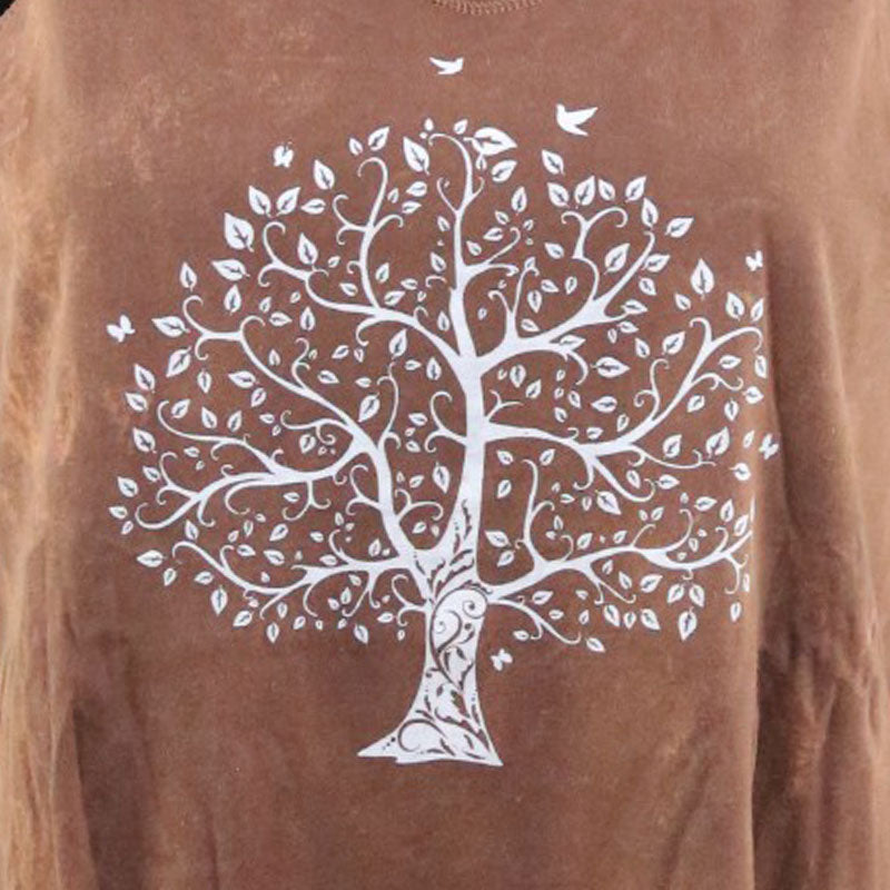 Braunes Boho-Top – Weißer Baum des Lebens