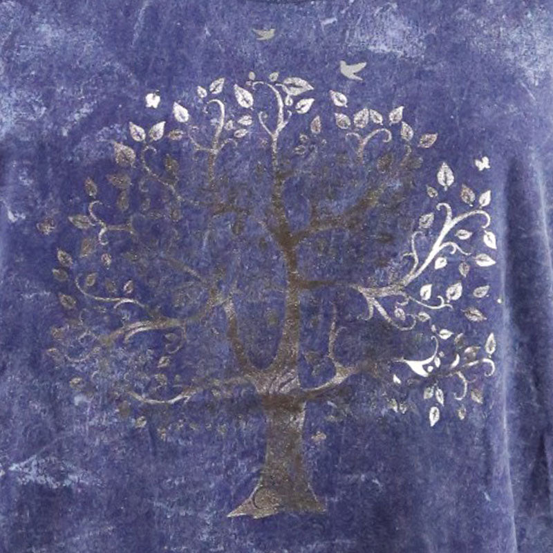 Damen Fransen-Top – Lebensbaum in Silber | Violett-Blau