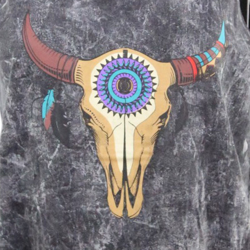 Boho Top mit Büffelschädel – Fransen-Design