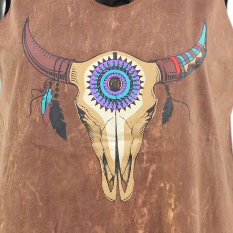 Boho Top mit Büffelschädel – Braun