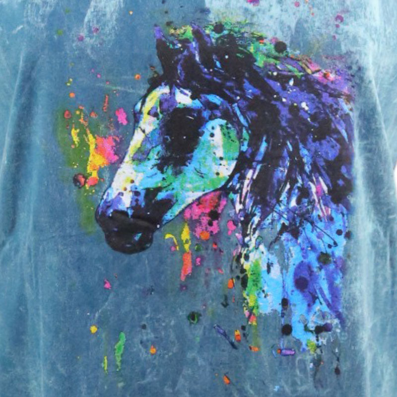 Damen Top Pferdekopf bunt auf blau, grün, braun oder schwarz batik