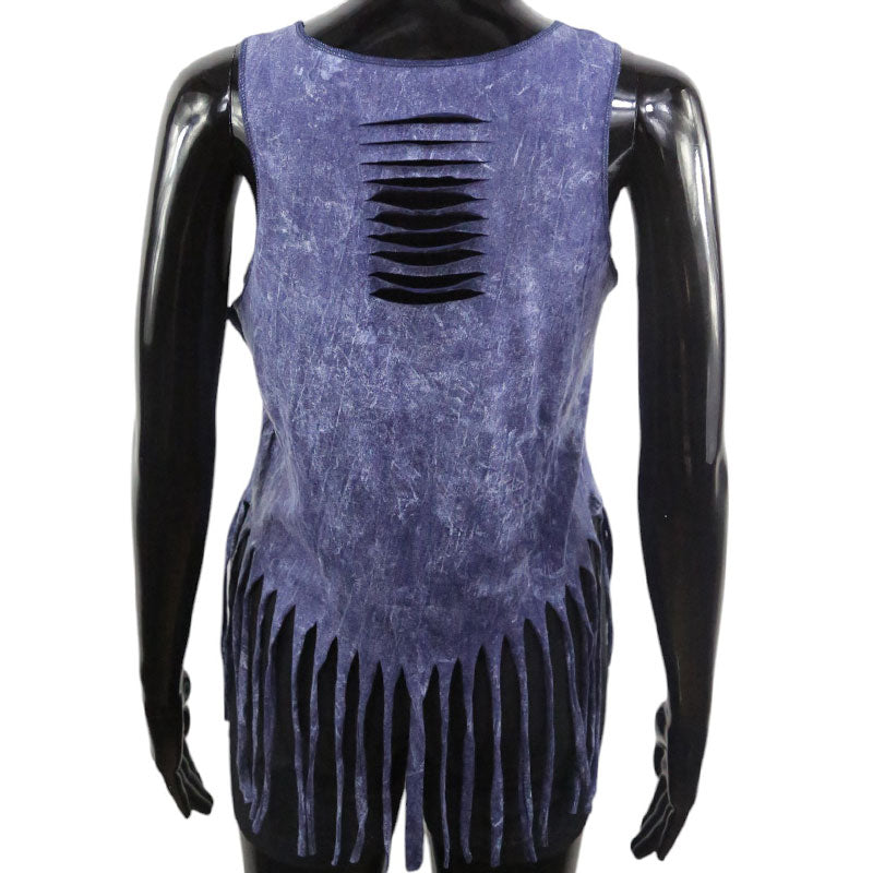 Damen Fransen-Top – Lebensbaum in Silber | Violett-Blau