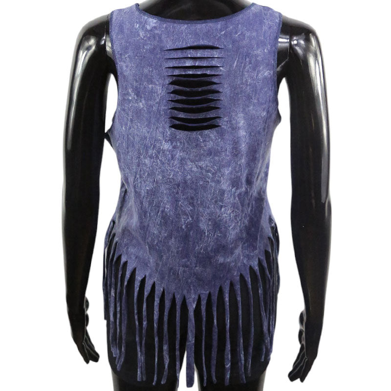 Boho Damen-Top – Violettblau mit Wolfsmotiv im schimmernden Metallic-Effekt