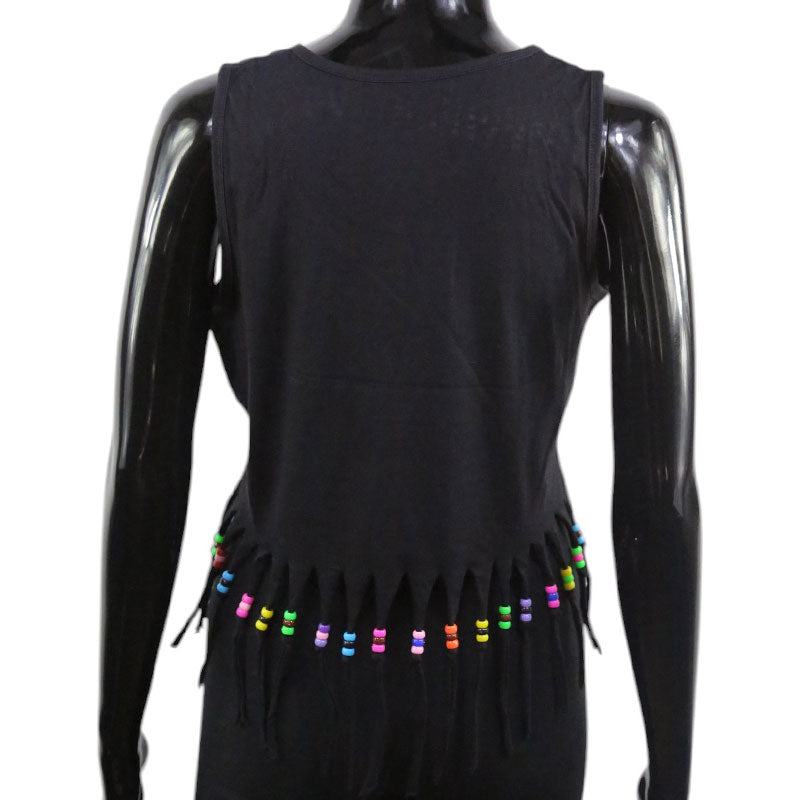 Schwarzes Damen Crop Top mit buntem Traumfänger und Fransen im Boho-Stil