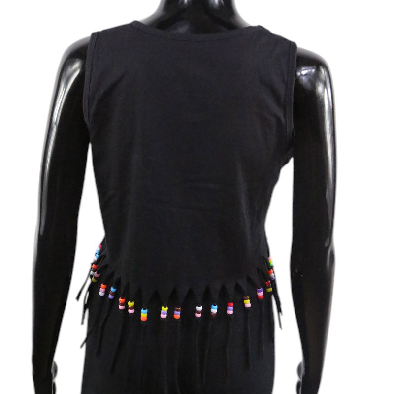 Schwarzes Damen Crop Top mit Union Jack Print und Fransen – Festival Style